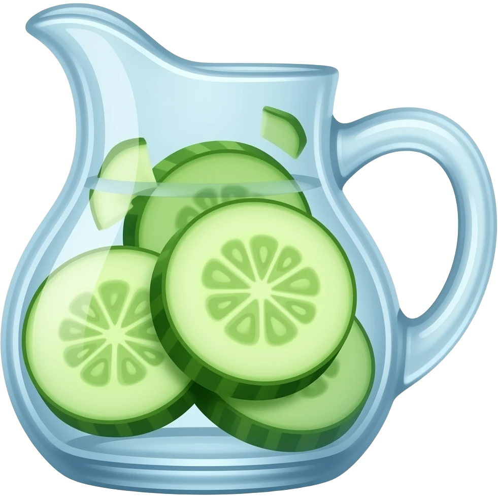 a straight  jug made of glass with cucumber pieces inside emoji