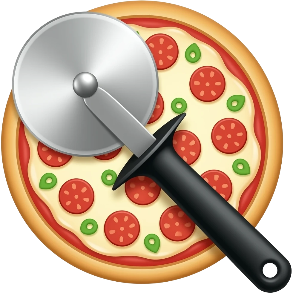 a pizza cutter alone without a pizza the pizza cutter is not with a pizza its supposed to only be the pizza cutter emoji