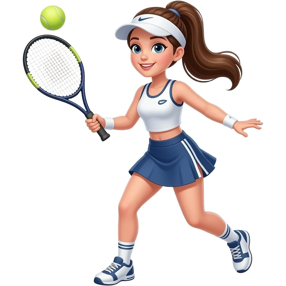 Tennis girl playing with long tied brown hair and a perfect body emoji