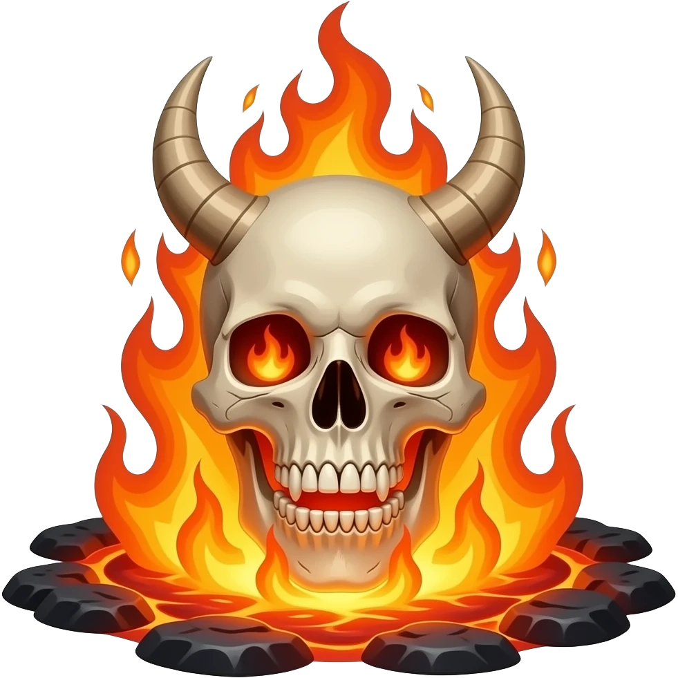 demonic flaming skull emerging from hellfire emoji