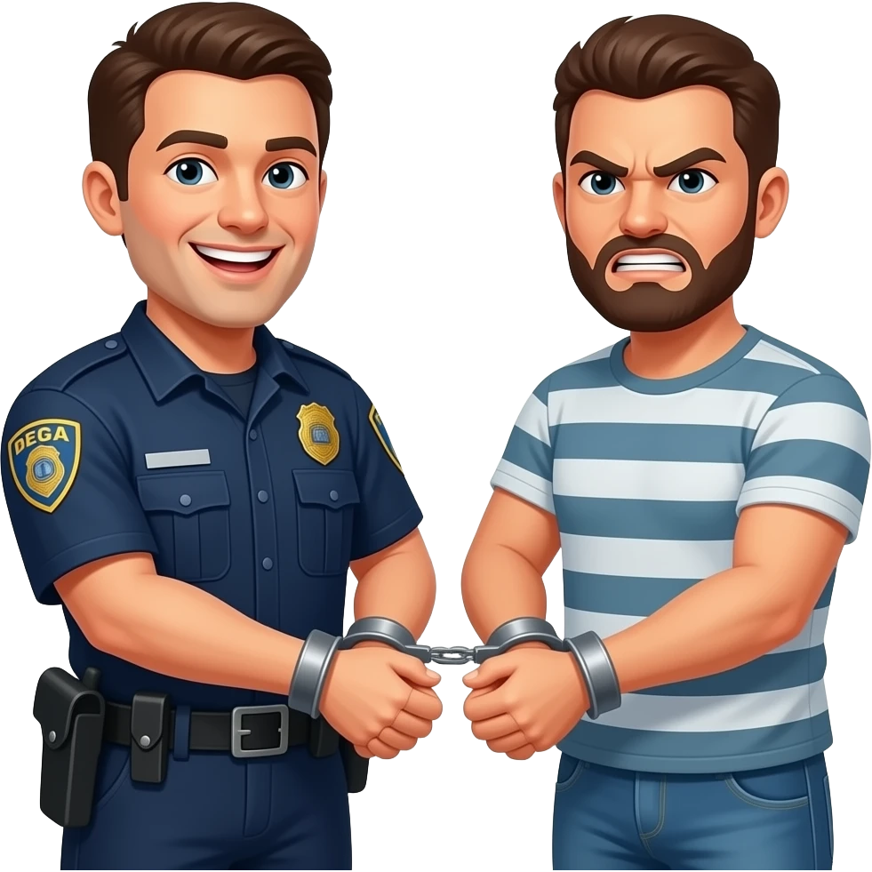 DEA Agent smiling while cuffing angry drug smuggler emoji