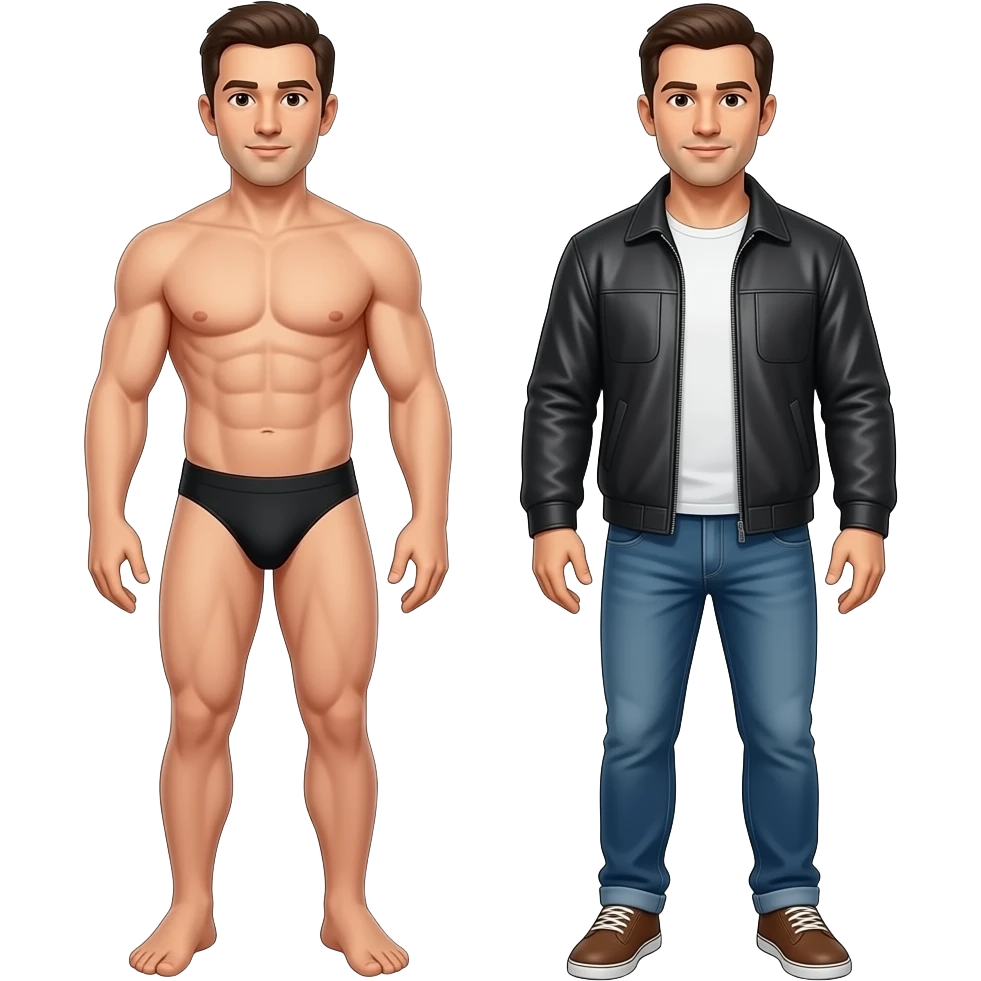 Man unclothed and man clothed full body emoji