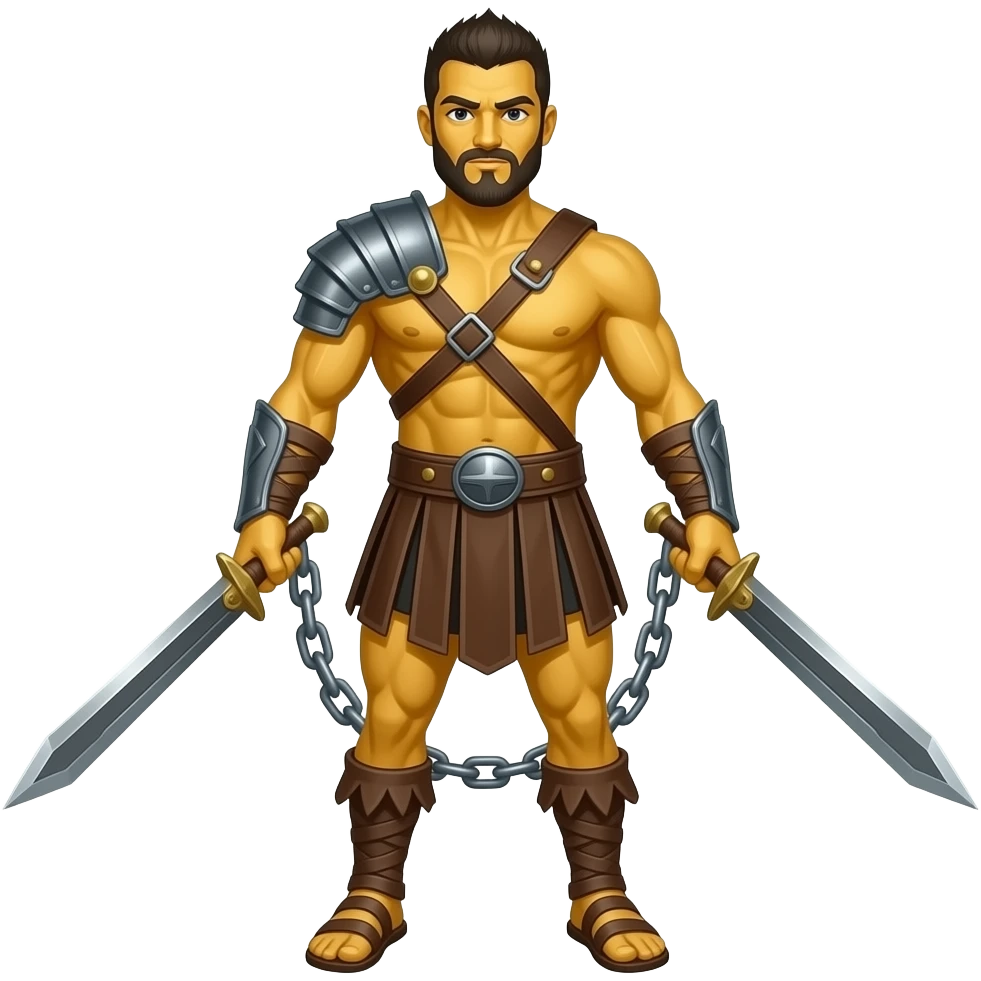 spartacus, minimal, full body, yellow skin, emoji style, more emojis style, more minimal, with weapons, more simplistic, emoji style, chains on wrist emoji
