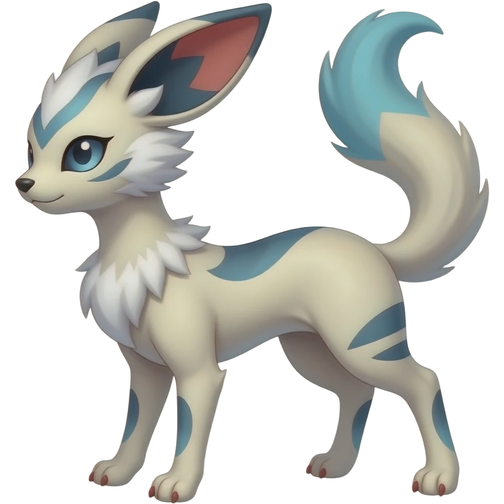 Slim thin lanky elegant oriental feral painted Absol-Litten-Sylveon-hybrid-animal emoji
