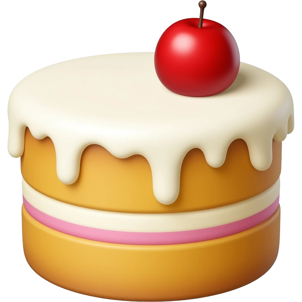 Create high-quality glossy emojis with a vibrant modern style.Make the emojis look premium, shiny, and eye-catching with bright highlights, smooth gradients, soft reflections, and glowing details. cake emoji emoji