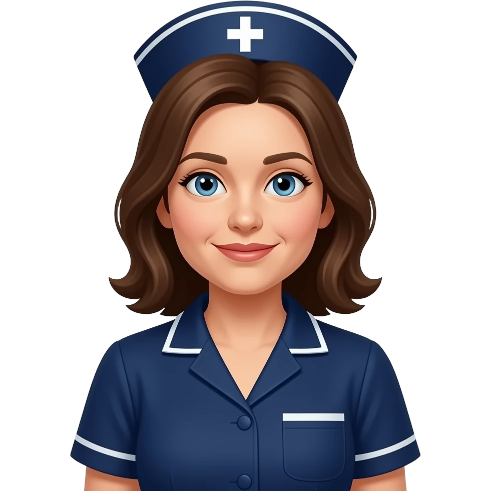 Navy Nurses uniform, round face female, blue eyes, 40 years old, round face, shoulder length brown hair emoji