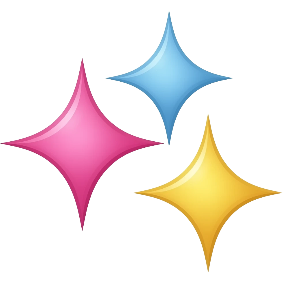 three sparkles pink blue and yellow emoji