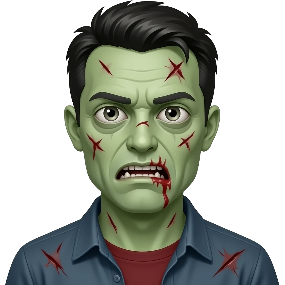 zombie man with pale green skin, visible wounds, dead eyes emoji