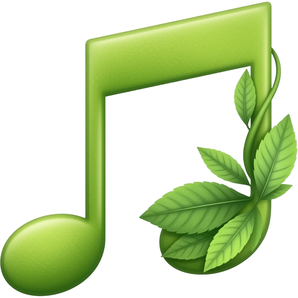 note de musique à 2 pattes, avec feuilles à droite, évoquant la nature emoji