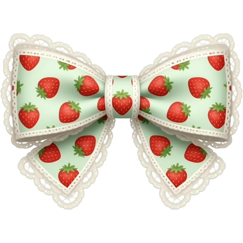 pattern strawberry light pink & light green on bow lace coquette bow emoji