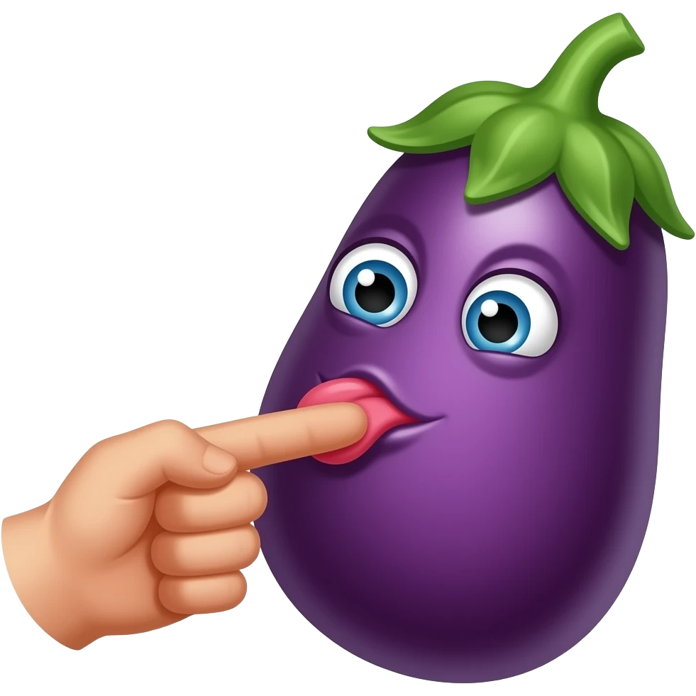 Tong geeft een lik aan een aubergine emoji