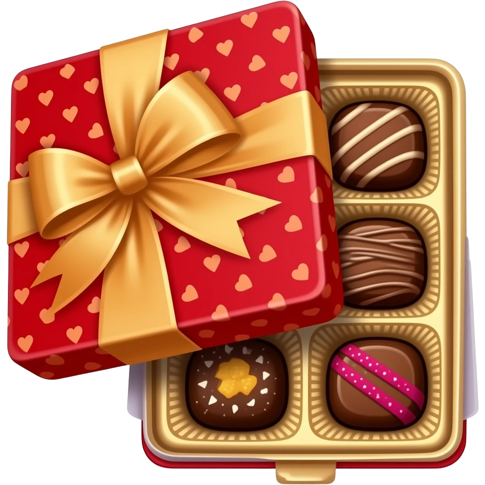 A valentine day square box of chocolate open with chocolates inside emoji