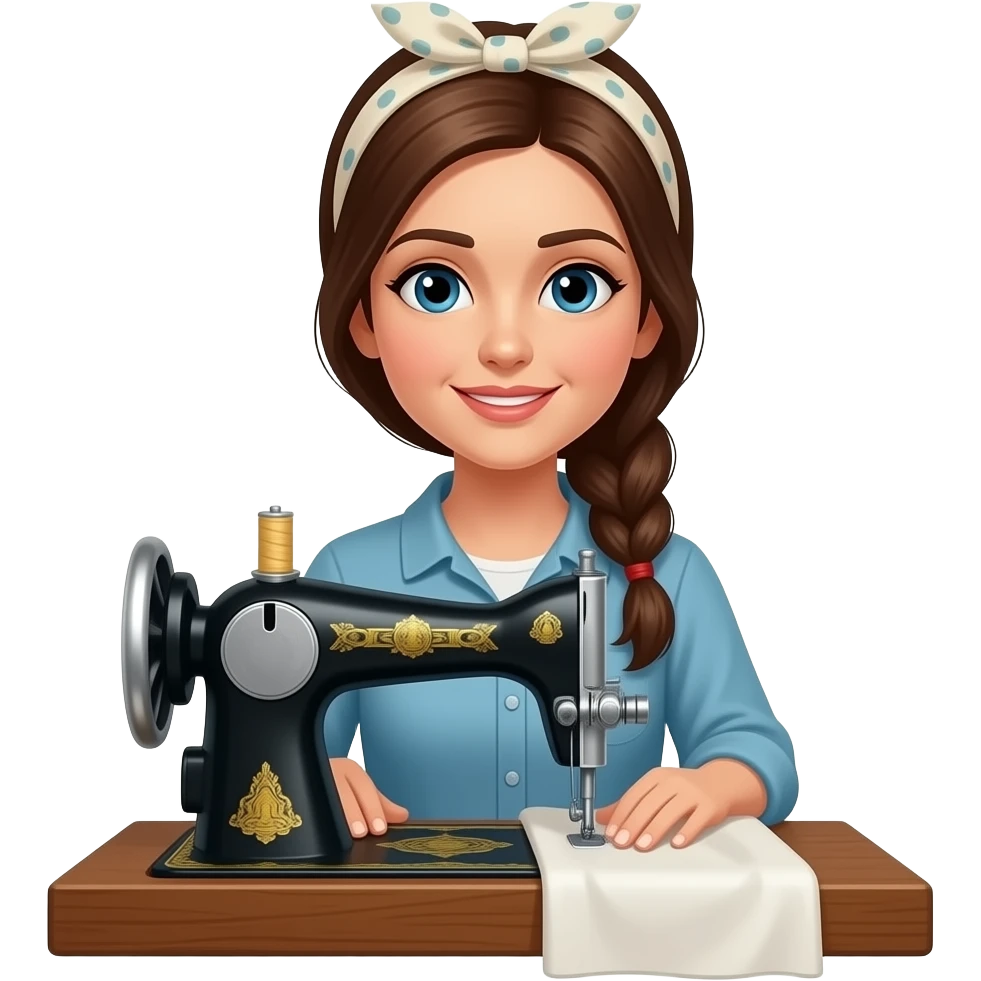 Женщина в платке за швейным станком emoji