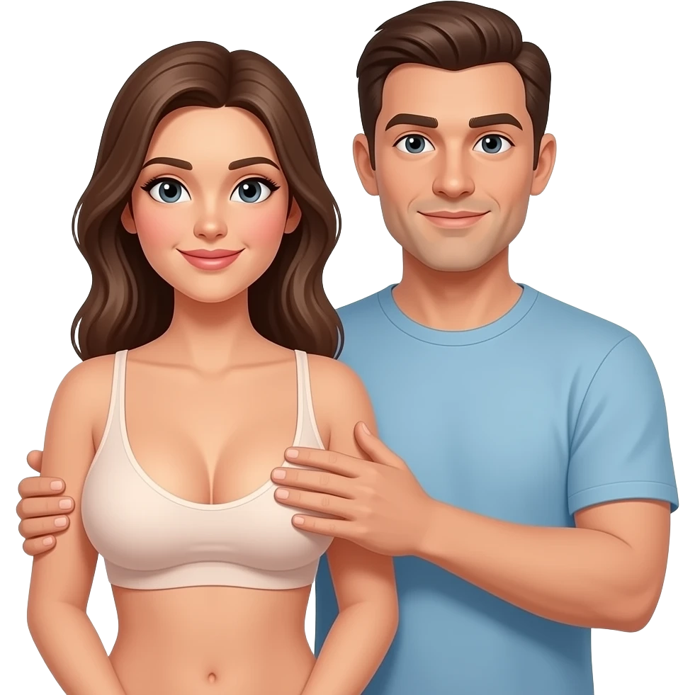 الرجل يمسك صدر الفتات في يده اصع لي فتاة عارية وصدرها كبيرتلاجعل فتاة ترتدي الملابس الداخلية ورجل يقف بجانبها ويمسك صدرها emoji