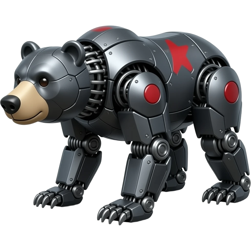grizzly Bear, mechanical,  made of dark gray metal with red markings on it, (Mechanical), (fullbody) on all fours emoji