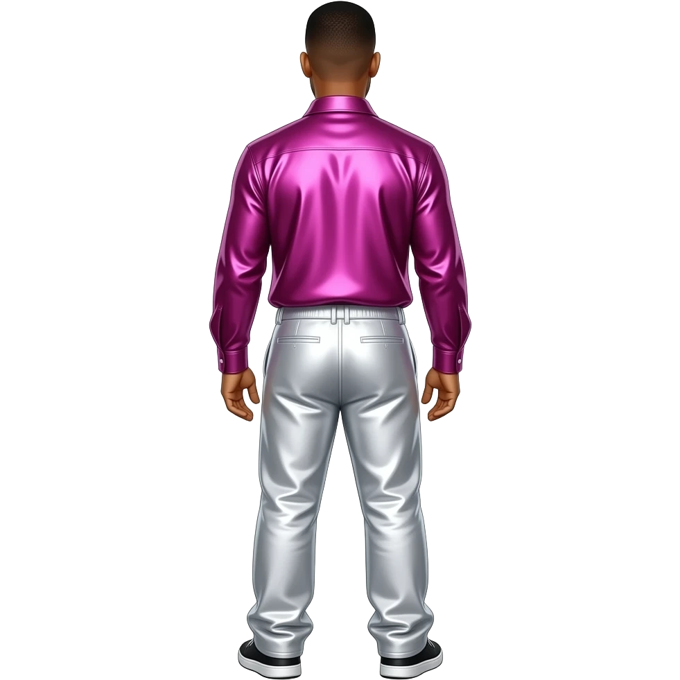 Will Smith from behind with fuchsia metallic shirt, white metallic baggy pants emoji