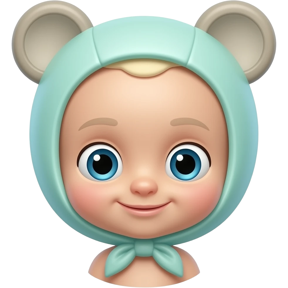 Mint baby cib with wheels and bear ears emoji