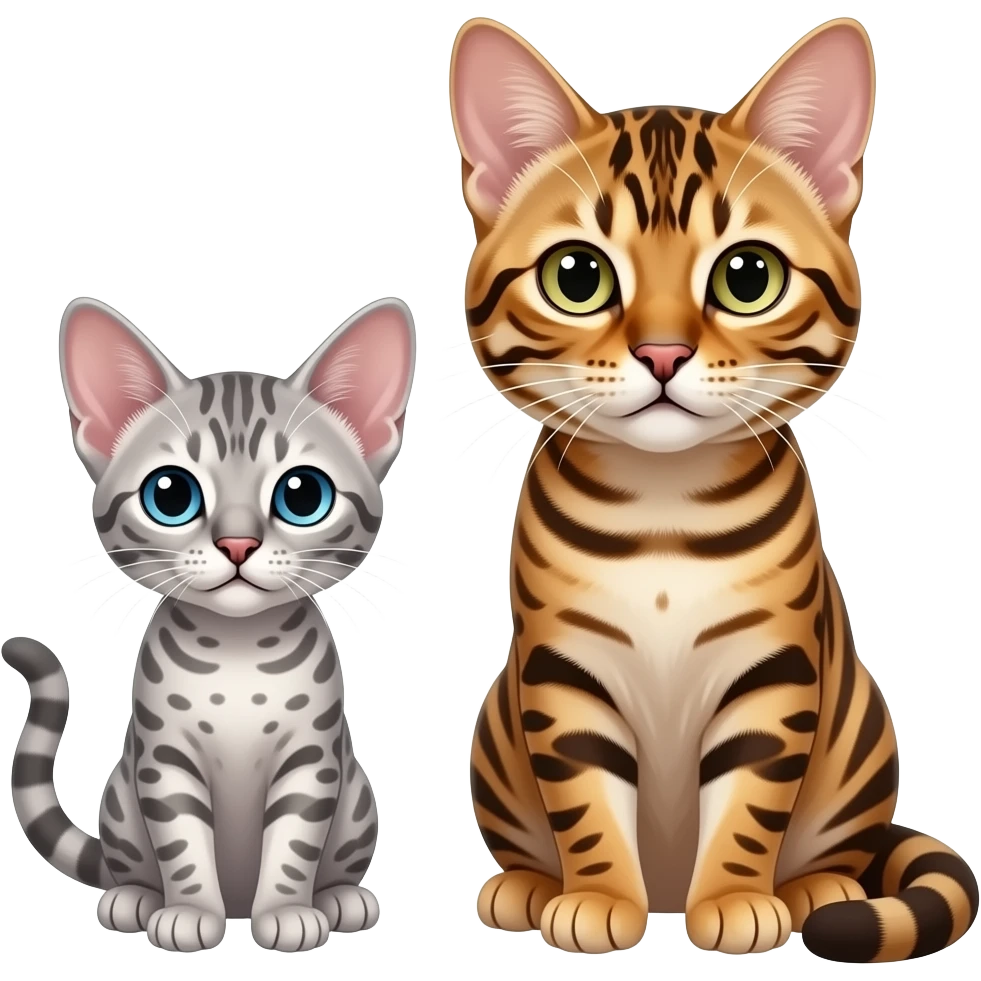 Small silver spotted oriental kitten with big Bengal cat emoji