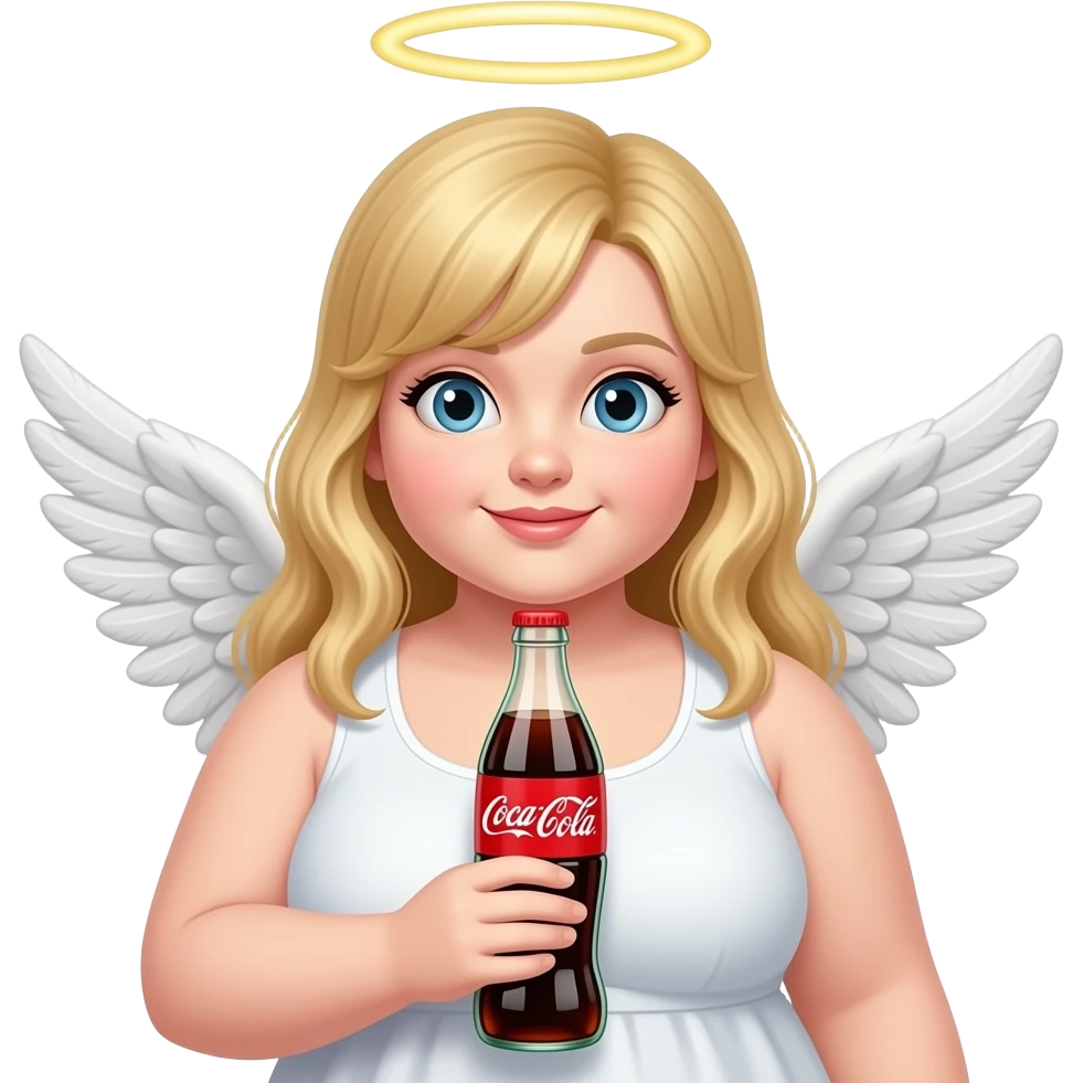 Толстая русая девочка с крыльями ангела и бутылкой колы emoji