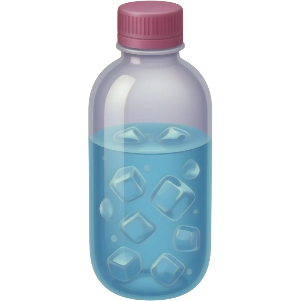 Refreching ice cold water that’s blue and the cute water bottle that’s pink emoji