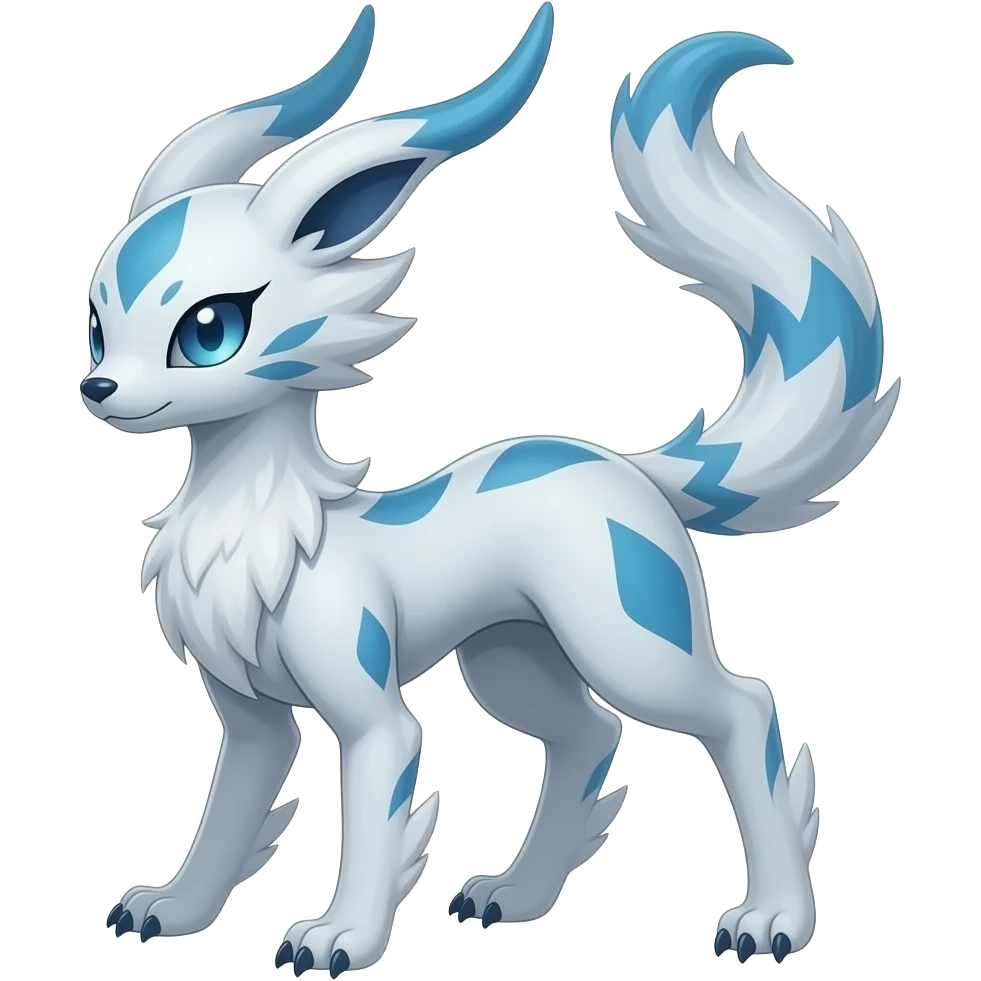 Slim thin lanky scrawny tall elegant oriental feral painted Asian Absol-Glaceon-Sylveon-fusion-hybrid-creature emoji
