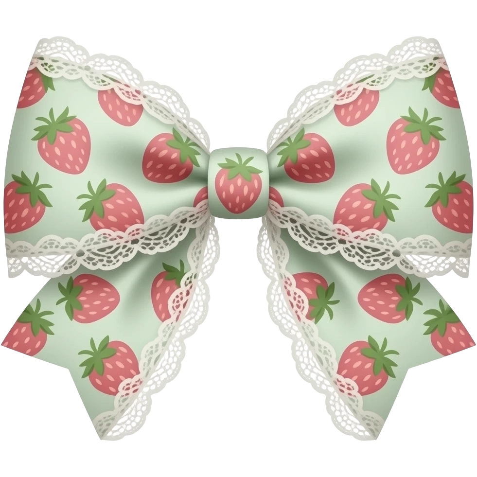 pattern strawberry light pink & light green on bow lace coquette bow emoji