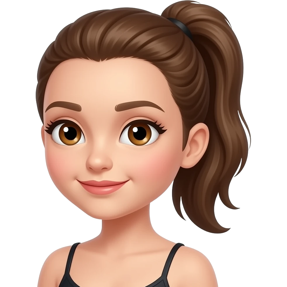 Girl tap dancer with brown hair in a ponytail and brown eyes emoji
