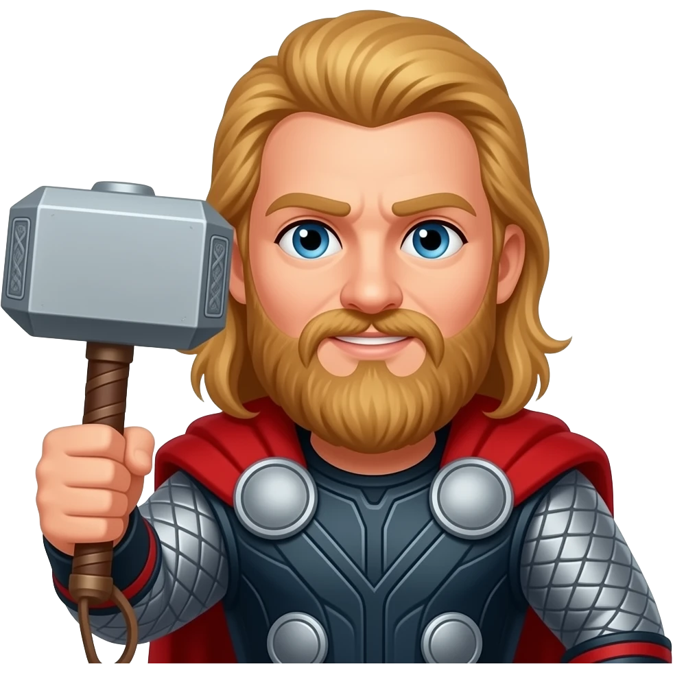 Je veux un emoji à l'effigie de Thor mais pas celui de la licence Marvel le vrai qui est roux qui a une barbe avec le vrai mjöllnir  encore une fois je ne veux surtout pas celui de l'univers Marvel je veux le vrai inspirer de la mythologie emoji