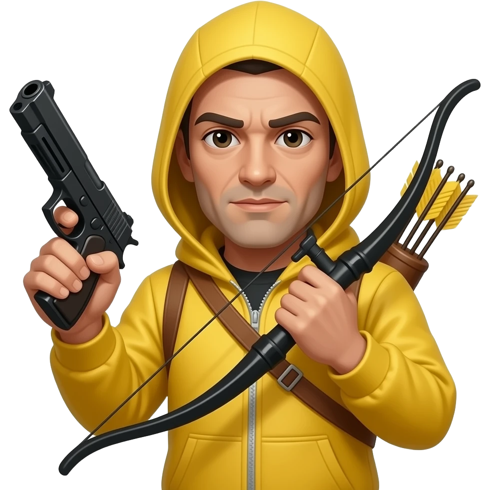 A Murderer with a black bow and a gun with a bow in the hand yellow person emoji