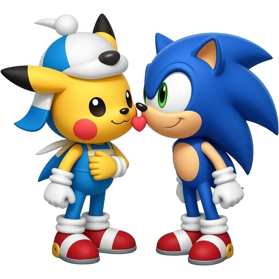 sonic the hedgehog kissing Pikachu emoji