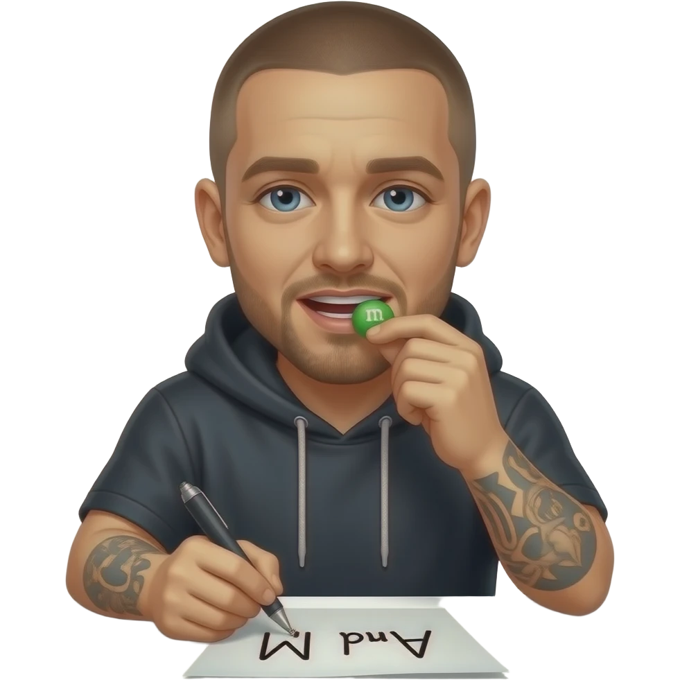 Eminem eating a m&m while writing the word M And M on paper emoji