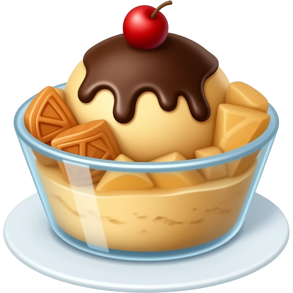 realistic, highly detailed, Chocolate Caramel sundae, no fruit in a sundae dish emoji