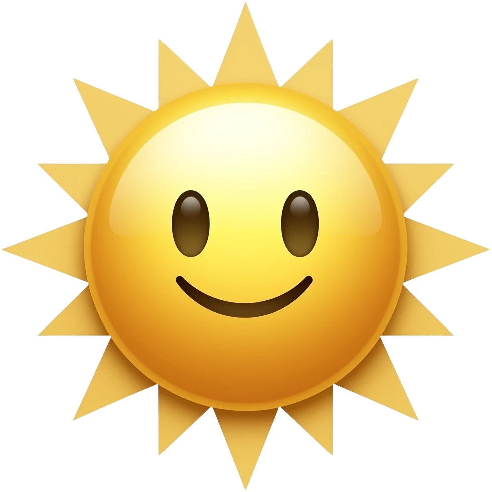 Create high-quality glossy emojis with a vibrant modern style.Make the emojis look premium, shiny, and eye-catching with bright highlights, smooth gradients, soft reflections, and glowing details. sun emoji emoji