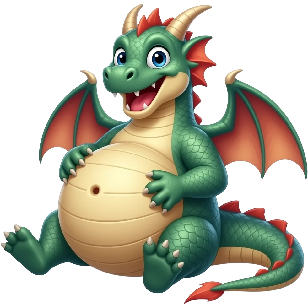 A lounging girl dragon,so fat & full that her heavy big round tummy looks pregnant,she is so bloated,how about a gentle tickle rub on her sensitive bellybutton to make her proudly giggle,what a fatty. emoji