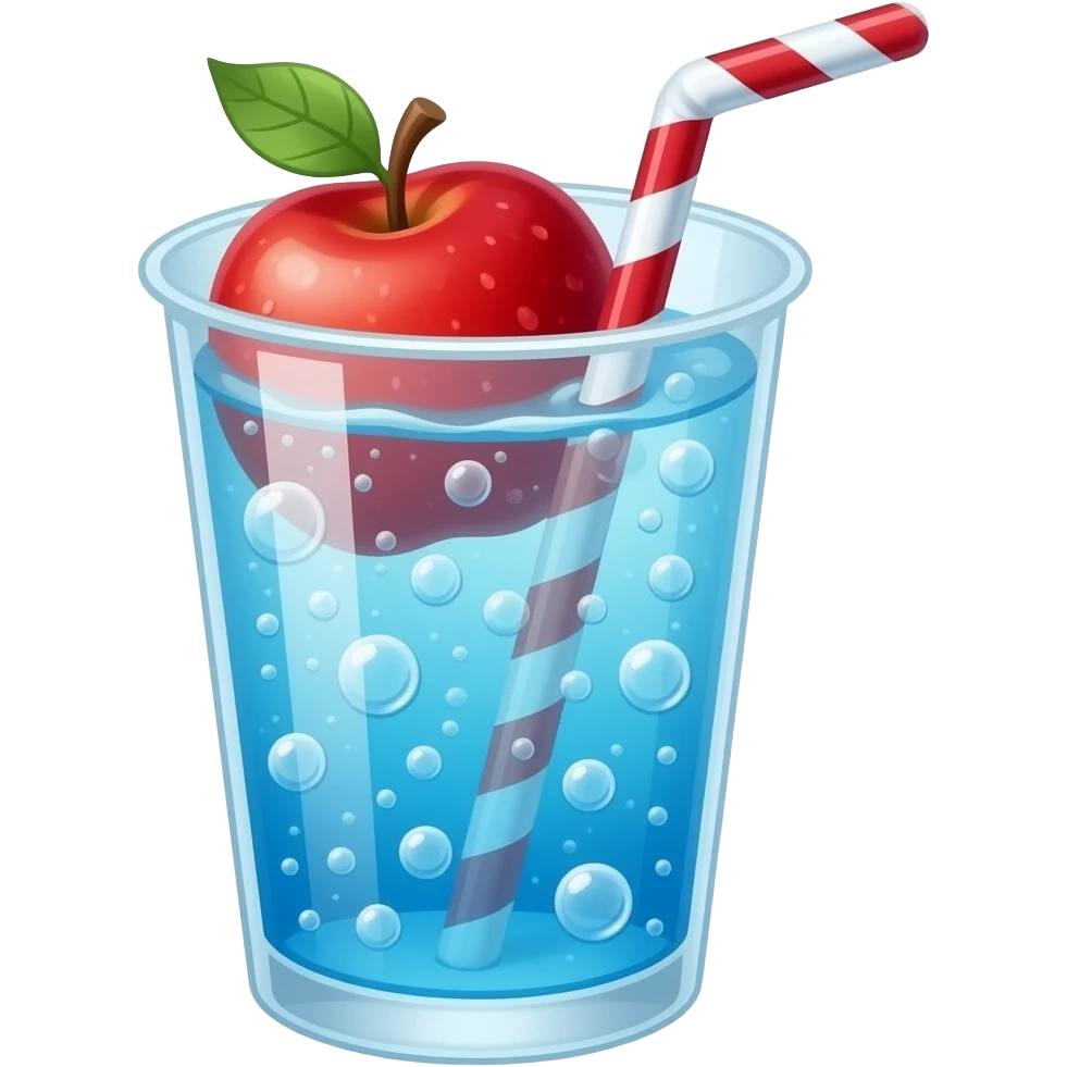 cute apple soda drink, sky blue soda with red apple syrup, clear cup, 3d emoji style, no text emoji