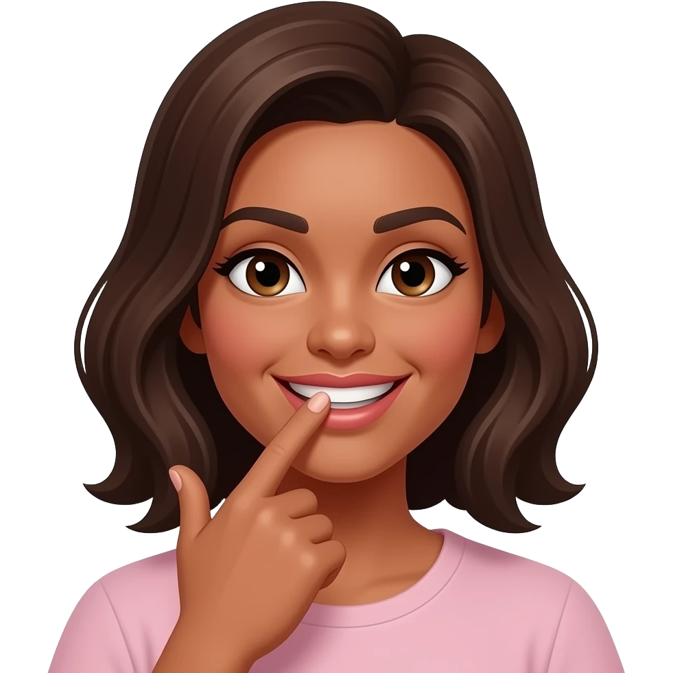Woman biting pointer finger with smirk brown skin emoji