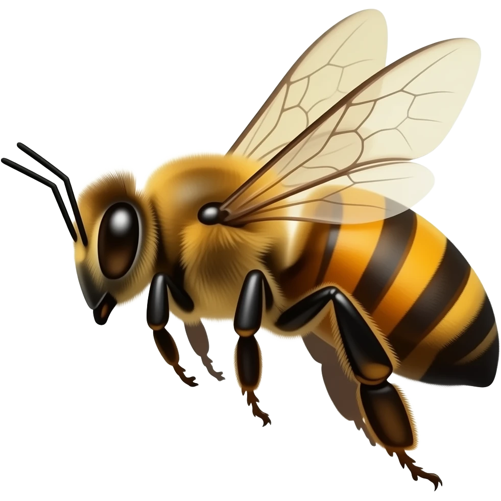 A large bee in flight, black eyes, in profile emoji