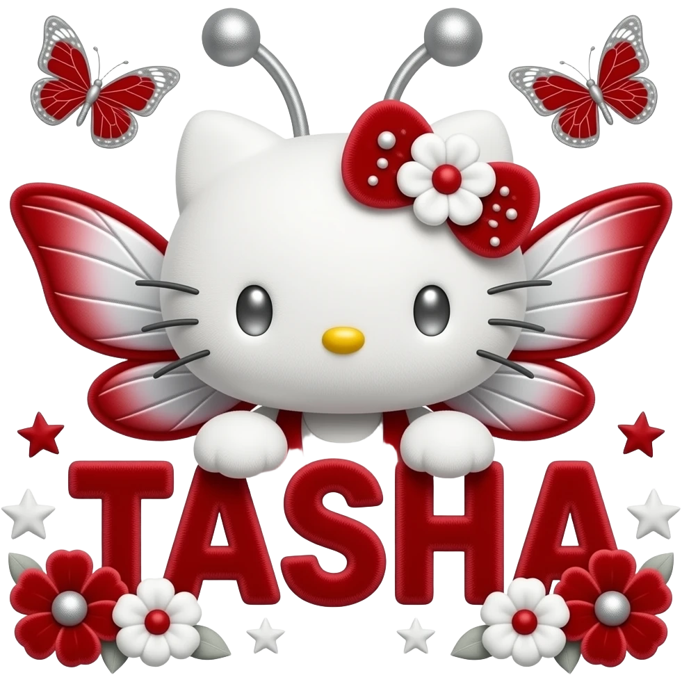White velvety fur 3D hello kitty head, silver eyes, red silver white 3D ...
