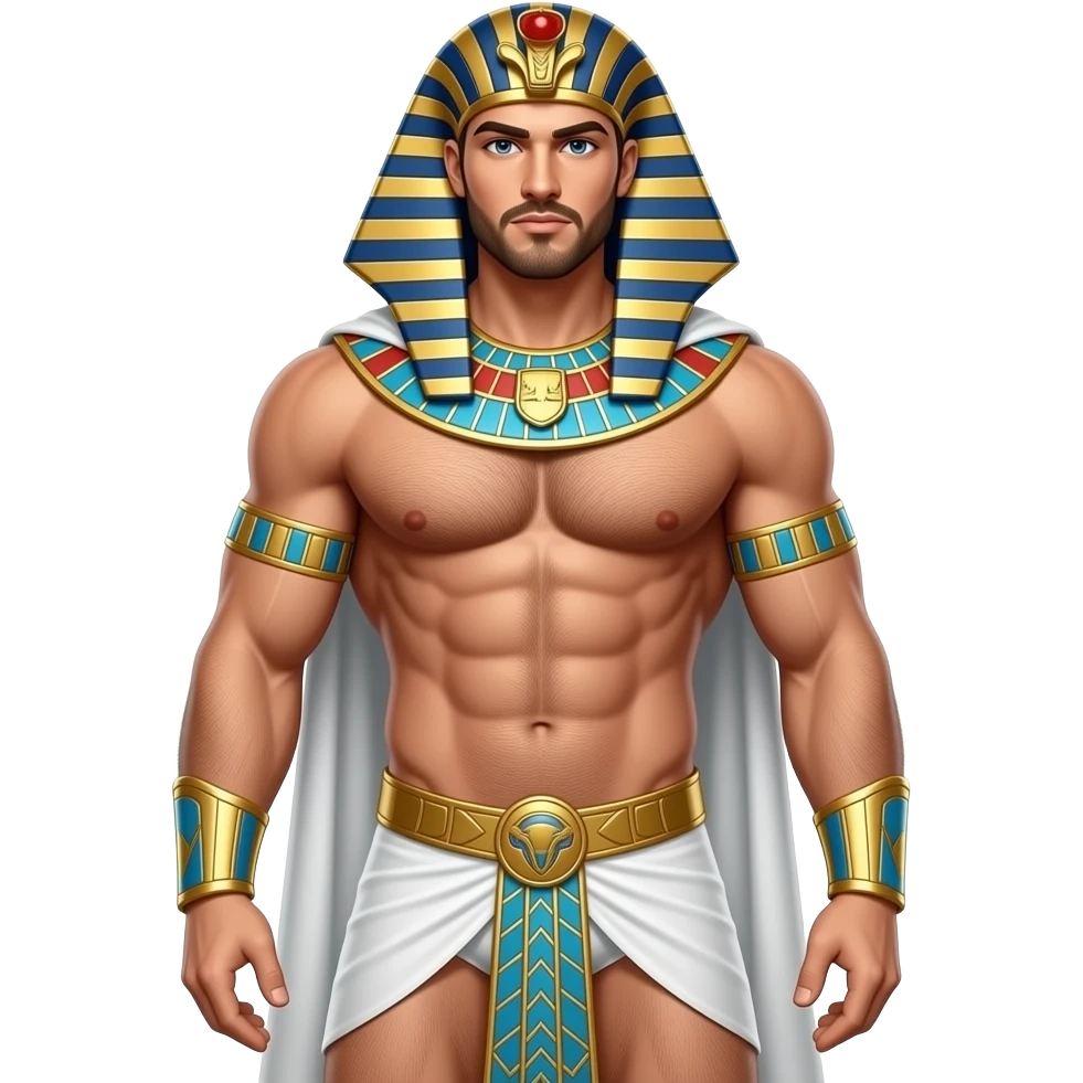 full body egyptian-theme male superhero clothless figure with body hair and only white ghutra and muscular hairy build in thin, narrow underwear with bulge emoji
