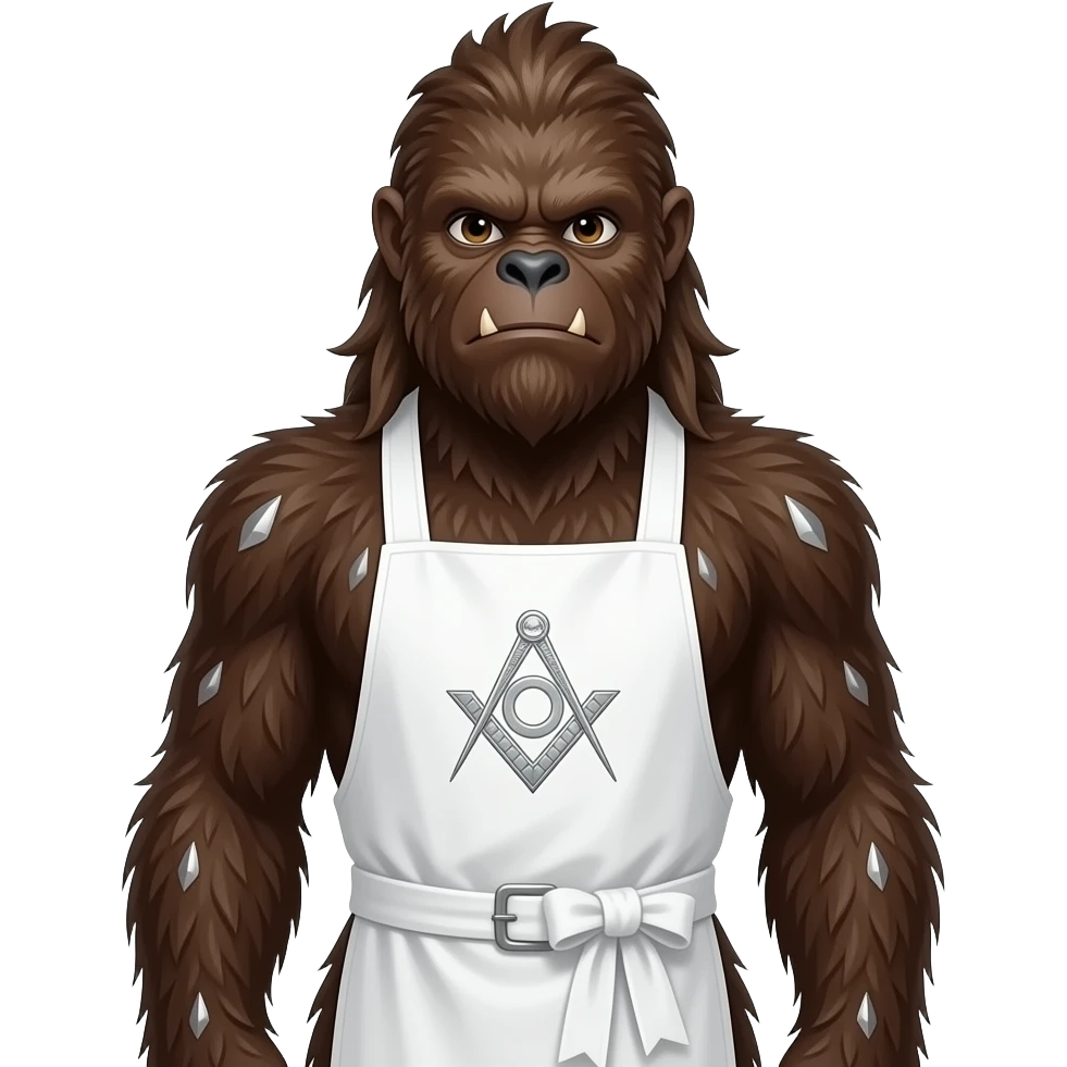 fashionable young male brunette yeti with a stylish crest-shaped hairstyle and a Masonic apron on his belt. emoji