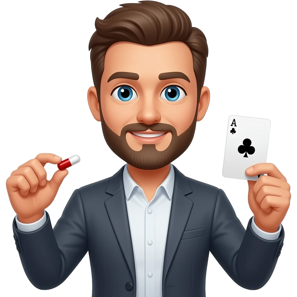 drugs in one hand playing card in another emoji