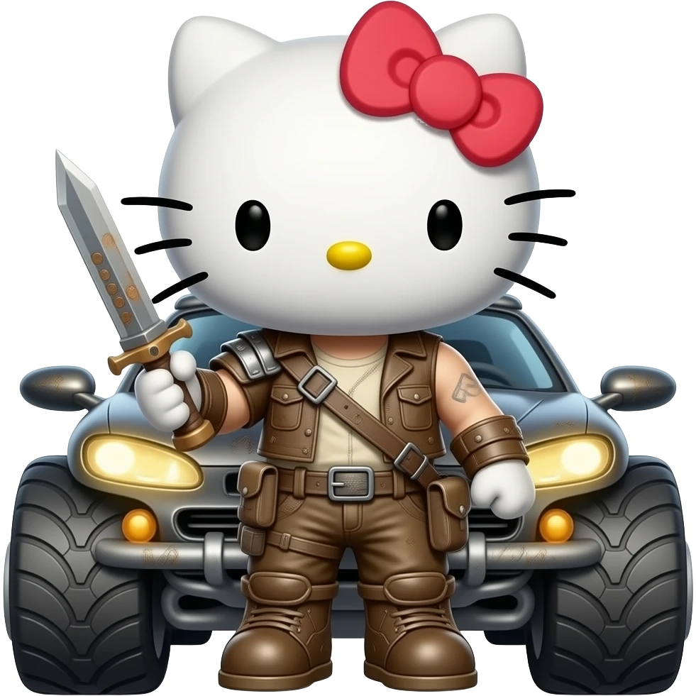 hello kitty as angry mad max and car emoji