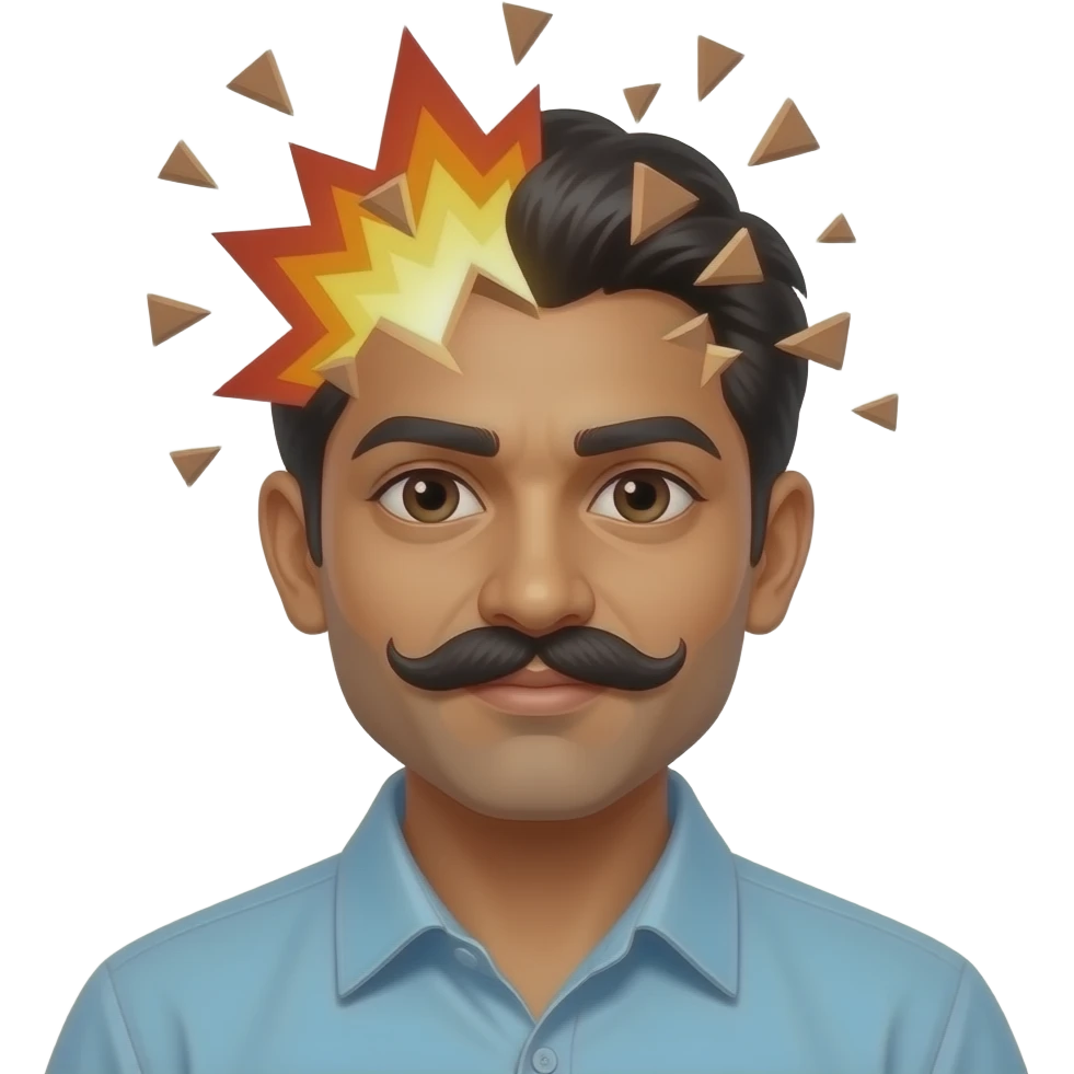 Indian guy with mustache with an Exploded head emoji