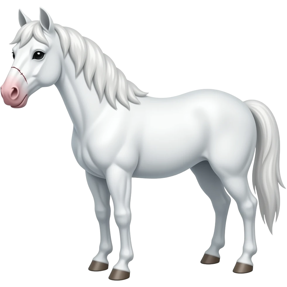 White horse with pink spot on nose and scar on the middle of its face emoji