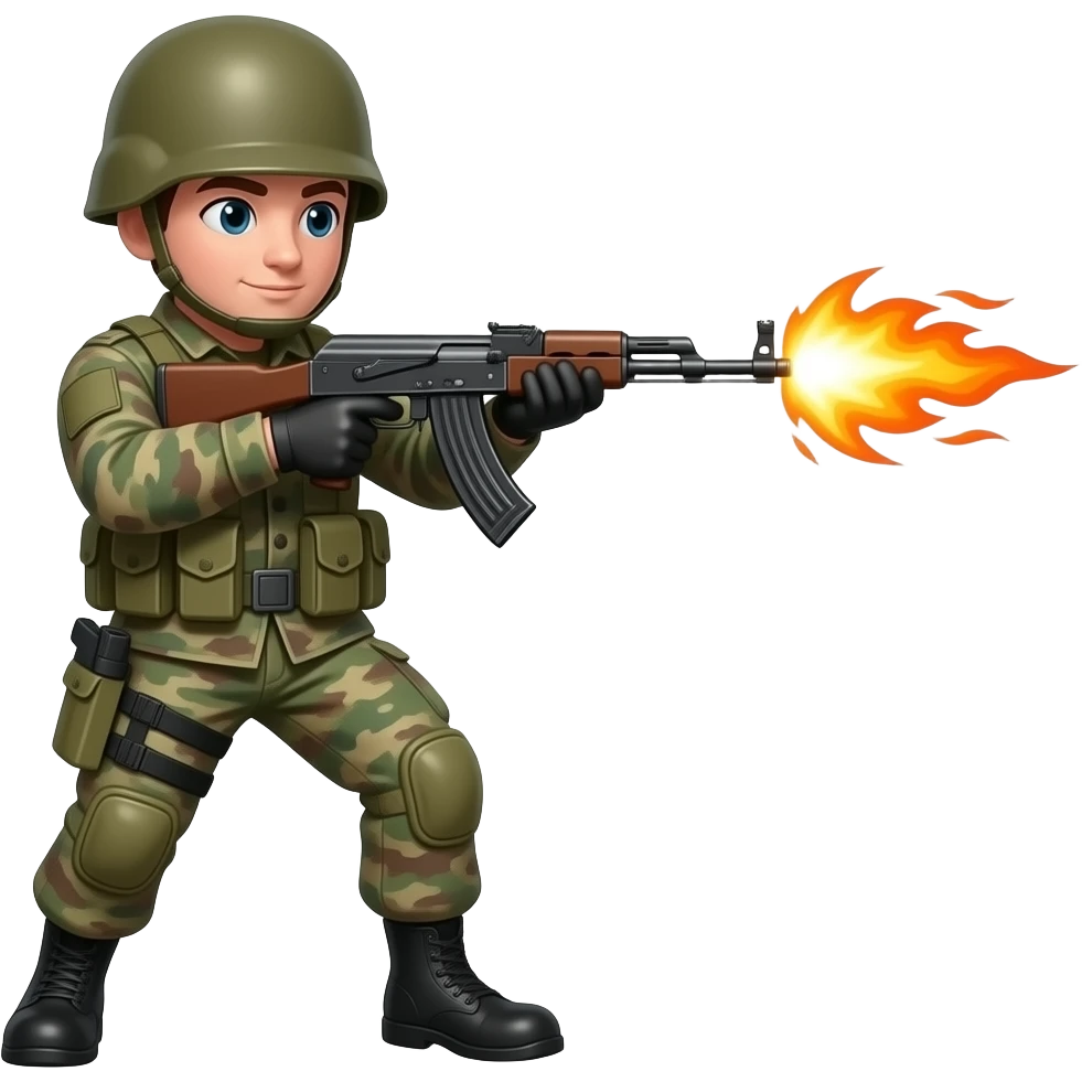 soldat qui tir avecdu feu qui sors du canon de son arme emoji