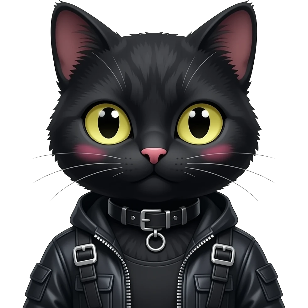Gorgeous furry gothic dark techwear anime style anthro black cat fursona with blushing face aesthetic and pretty edgy black with collar and harness trending style emoji