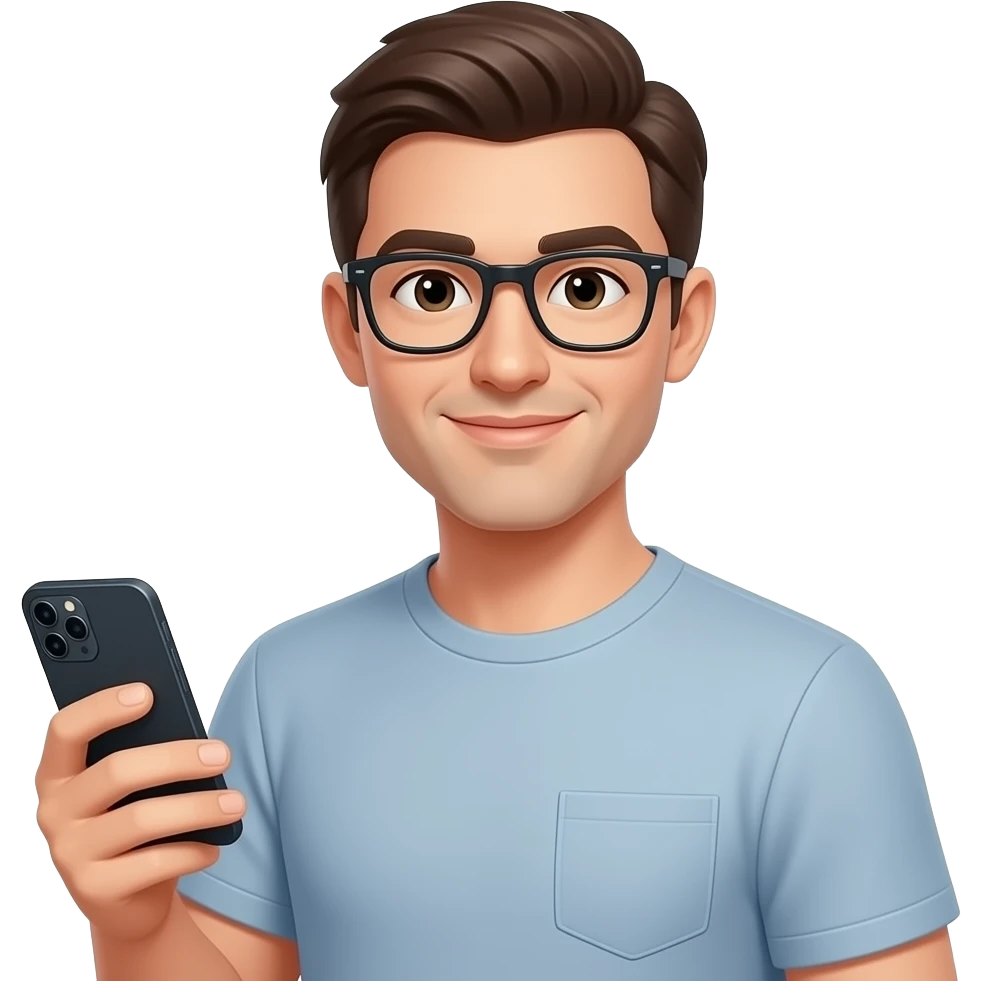 a man with glasses with phone emoji