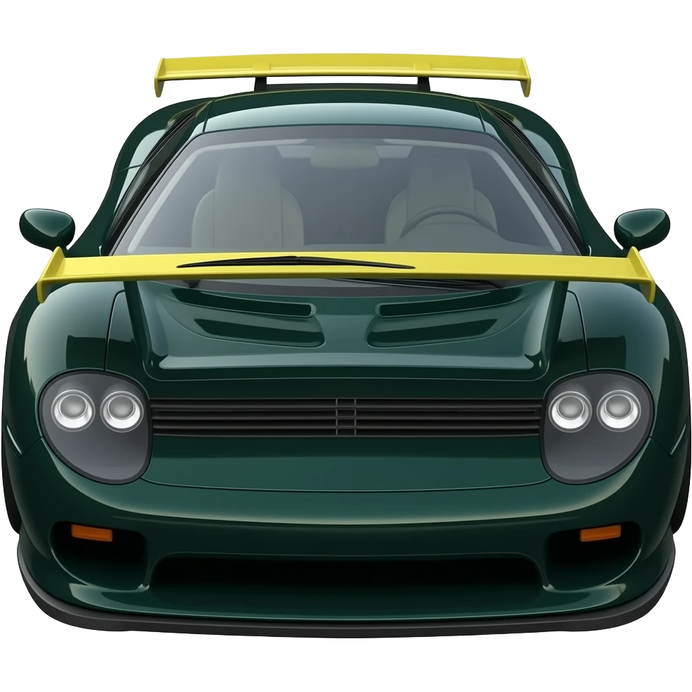 dark green jaguar xj220,  big yellow spoiler, hyper realistic highly detailled emoji