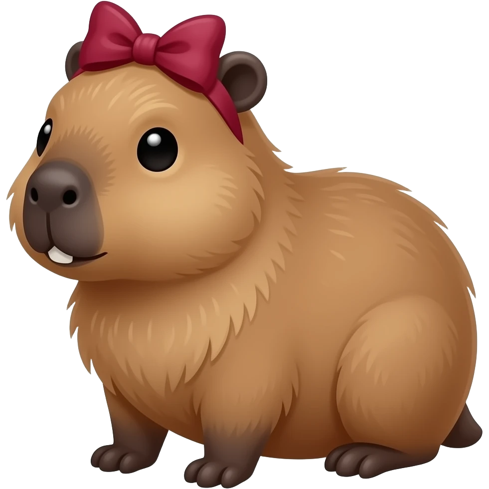 cute capybara with a burgundy bow in its head emoji