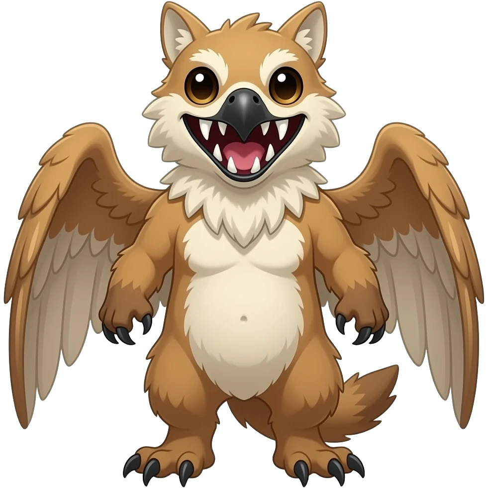 Cute mutant griffin-genet-tanuki-hybrid with sharp long saber teeth emoji